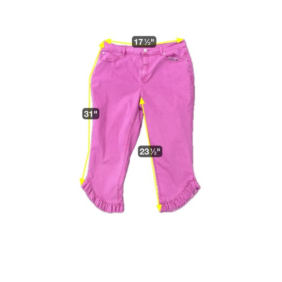 Cato Est 1946 Denim High Rise Ruffle Hem Capri Jeans Pink Sz 16 Barbie Core - Picture 7 of 10